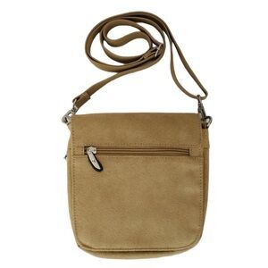 TRAVELON Tan Microsuede Crossbody Organizer Expandable Travel Bag with Belt Loop
